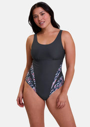 Maillot de bain de natation une pièce sans armatures Bondi Beach Gris & Imprimé Graphique