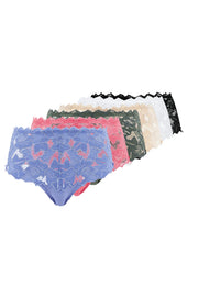 Lot de 6 culottes Arum Noir, Blanc, Skin, Rose, Vert et Bleu