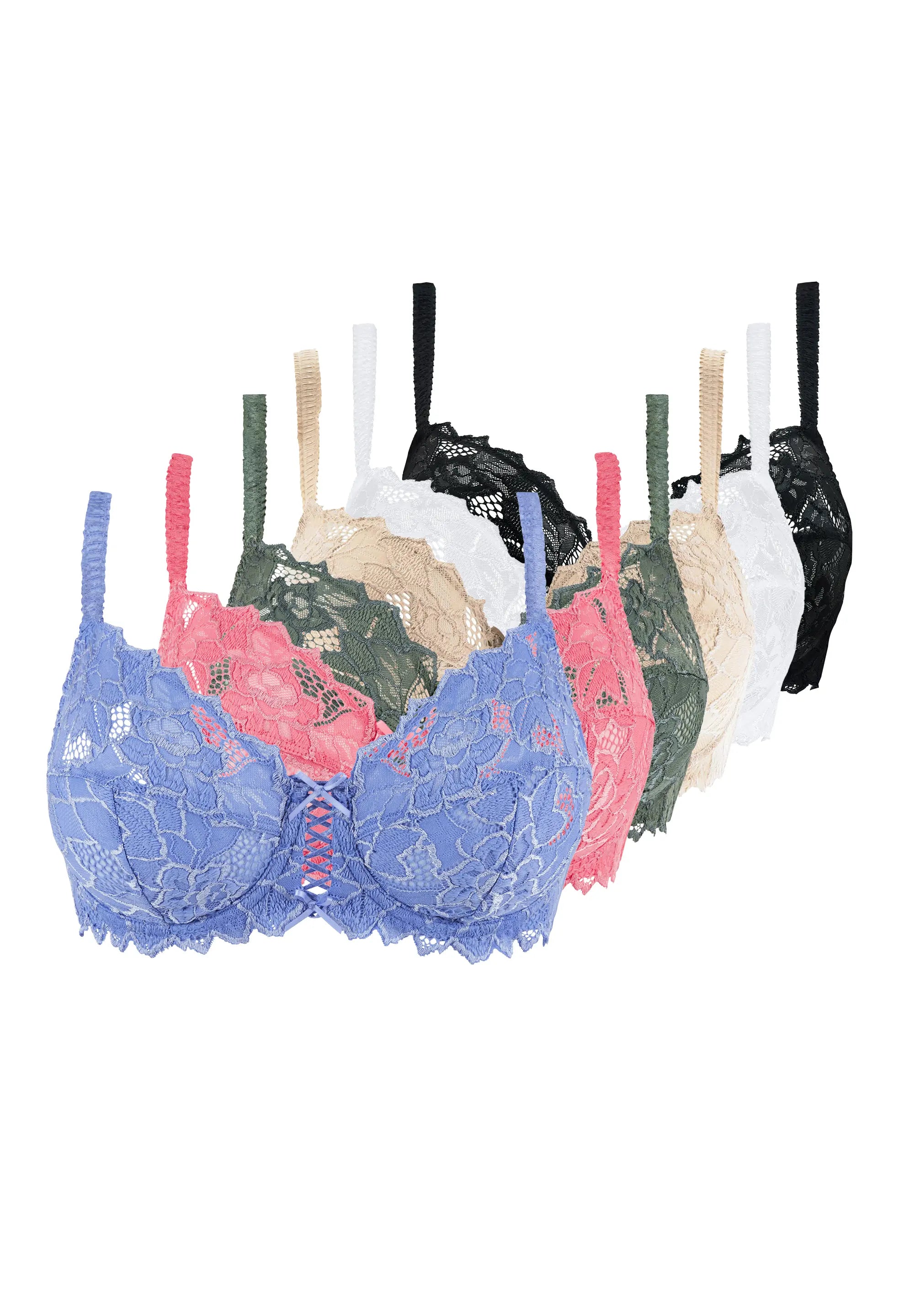 Lot de 6 soutiens-gorge Arum Noir, Blanc, Skin, Rose, Vert et Bleu
