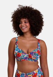 Haut de maillot de bain plongeant Curaçao Imprimé Tropical Multicolore