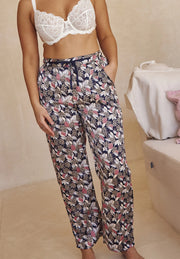 Pantalon Idole Imprime Floral Bleu  Rose