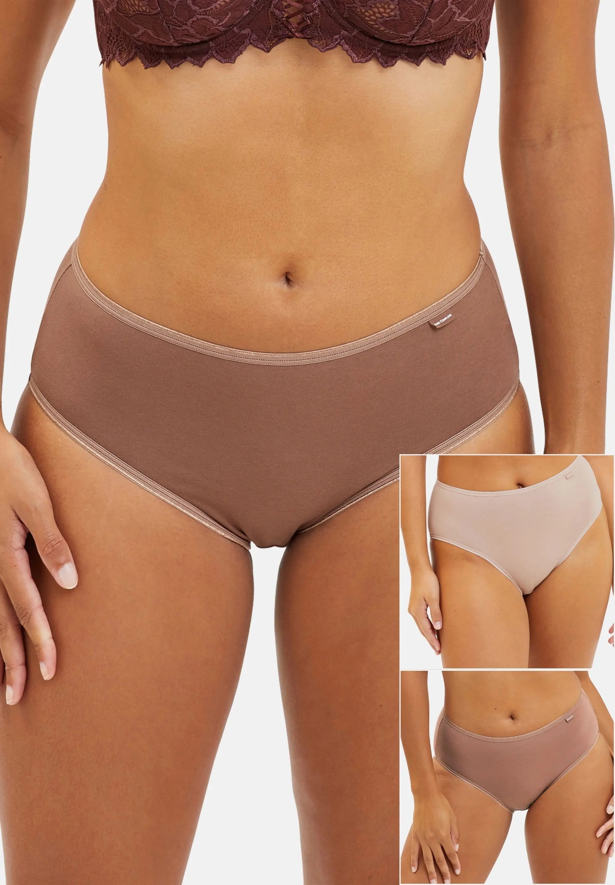 Lot de 3 - Slip Simplement Coton Marron+Mocha+Blush Beige