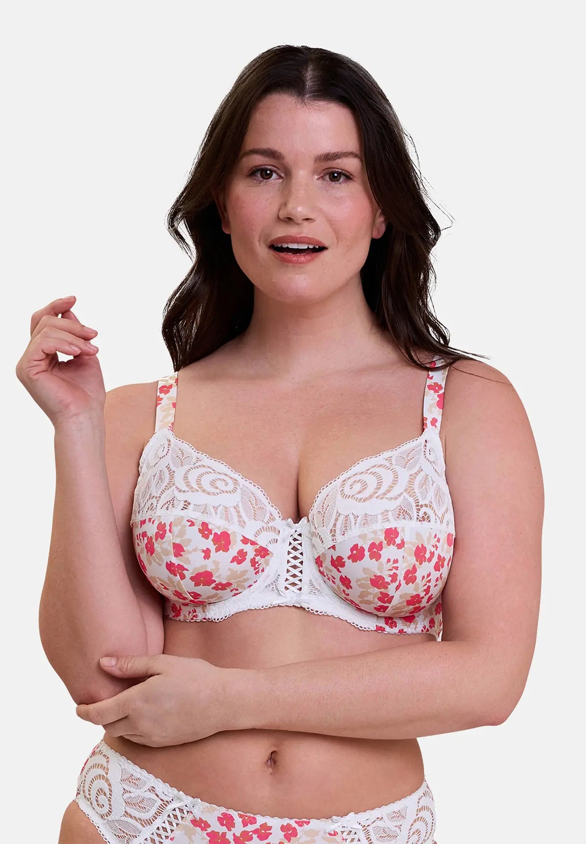 Soutien-gorge emboîtant Amélie Print Imprimé Floral Blanc et Rouge