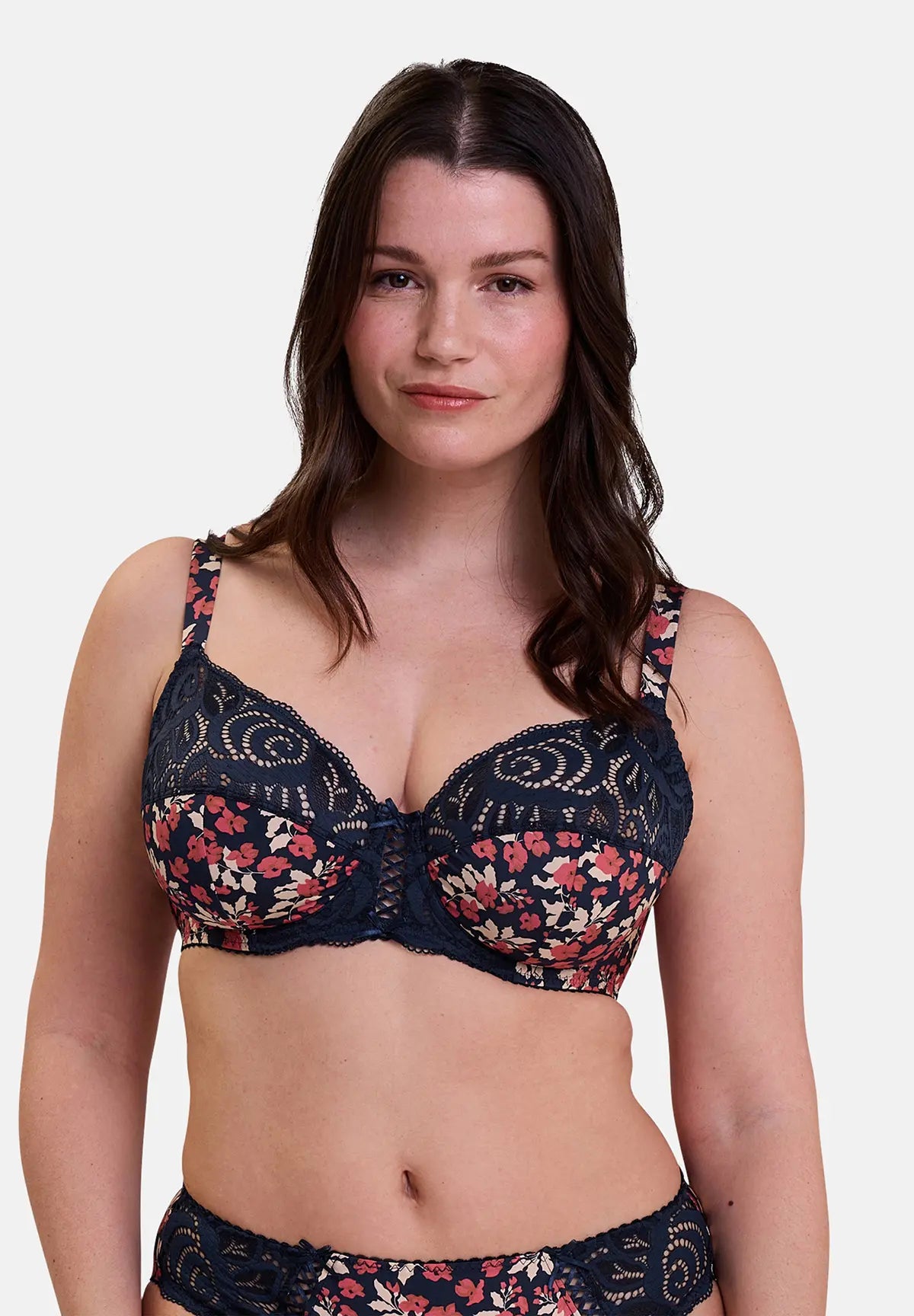 Soutien-gorge emboîtant Amélie Print Imprimé Floral Marine et Rouge